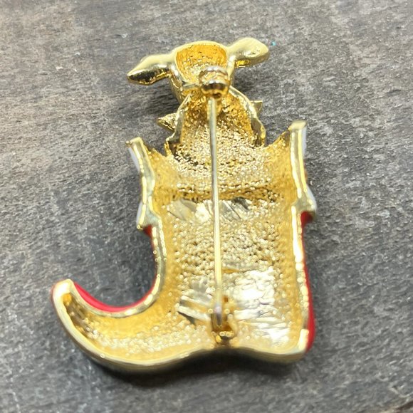 Cute Vintage Gold Tone Christmas Puppy in Stocking Red Boot Brooch Pin - Picture 4 of 9
